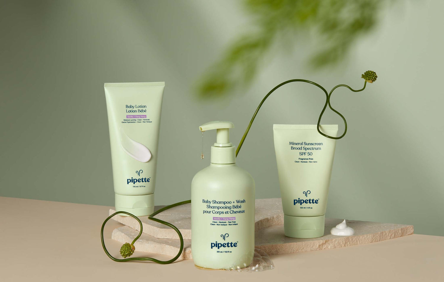 Image of Pipette Baby Shampoo and Wash, Baby Lotion and Mineral SPF 50.